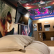 Pictured is a view inside the room, which is covered with DMC art.